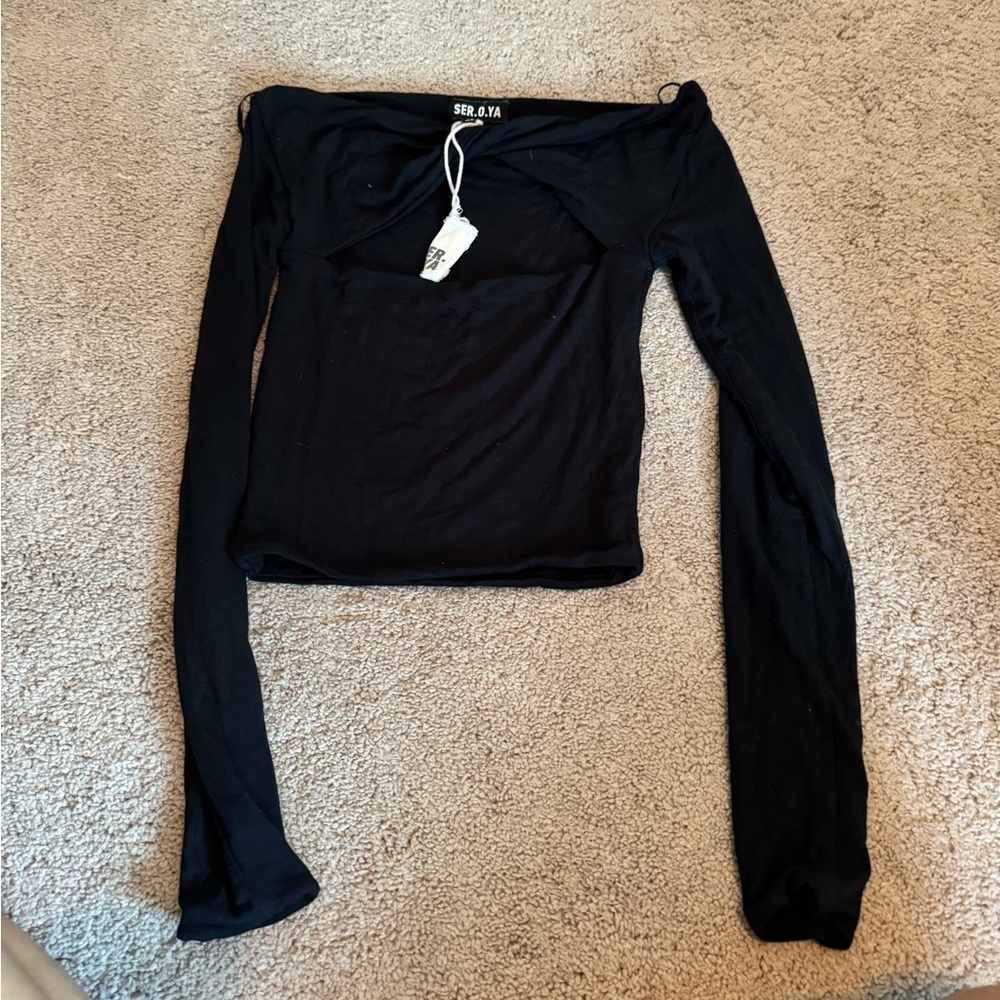 SER.O.YA- NWT Black Longsleeve Cutout Artemis Top - Picture 2 of 4